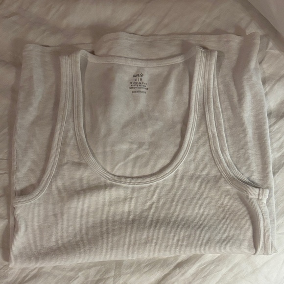 aerie Tops - aerie White Ribbed Scoop Tank Top